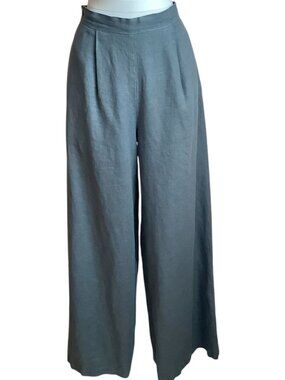 CUT LOOSE Linen High Rise Wide Leg Pleated Pants Grey Green L
